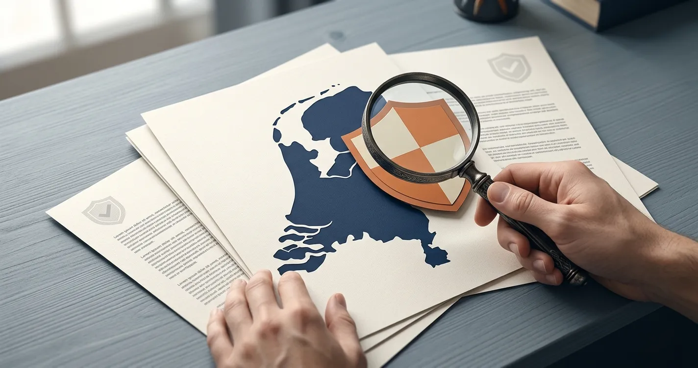 Illustratie van Nederlandse kansspelregels met schild en document