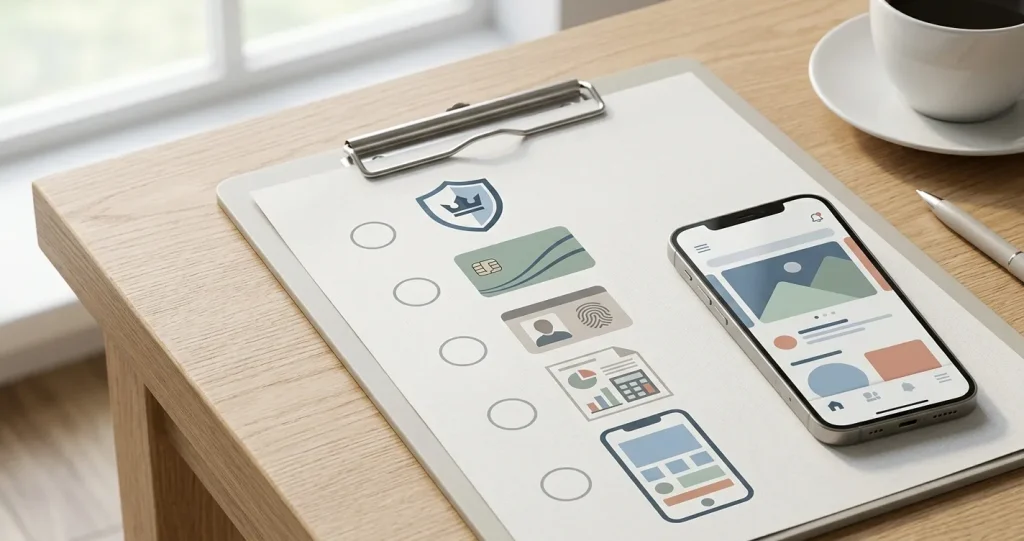Illustratie van een Nederlandse checklist voor Qbet met vergunning, betalingen, belasting, verificatie en mobiel gebruik