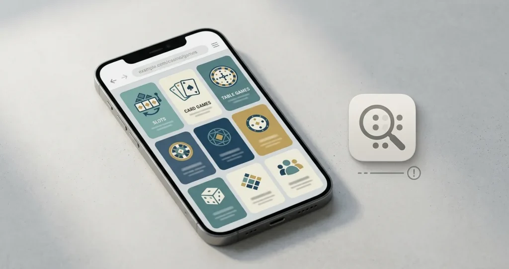 Illustratie van mobiel casinogebruik in een smartphonebrowser zonder echte Qbet-app na te bootsen